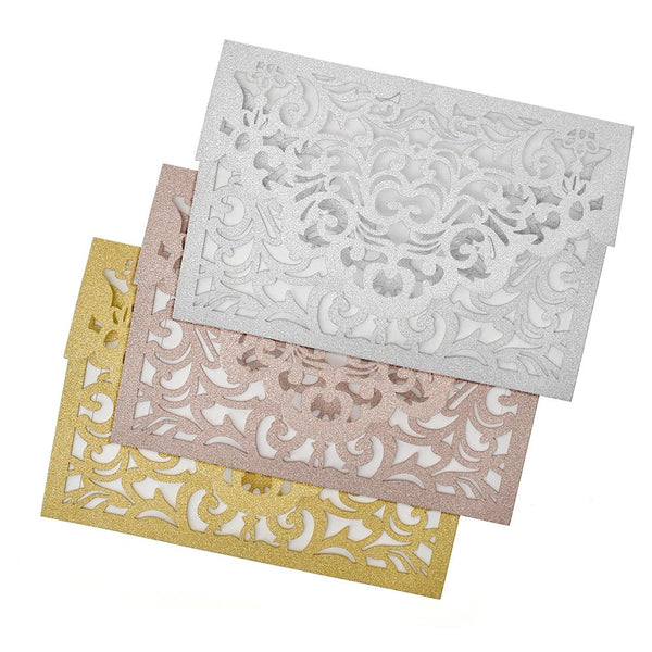 Baroque Glitter Laser Cut Invitations, 7-1/4-Inch, 8-Count