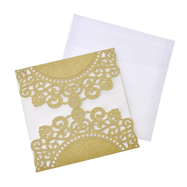 Mandala Lace Glitter Laser Cut Invitations, 5-3/4-Inch, 8-Count, Champagne