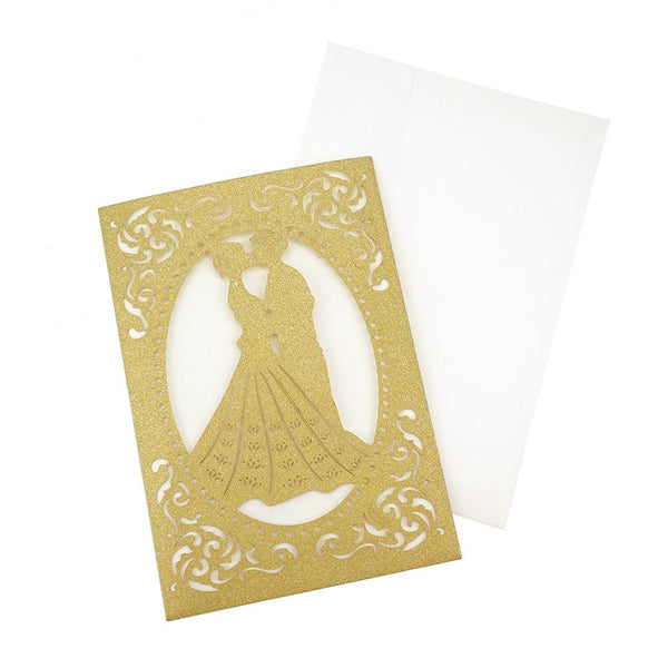 Mr. & Mrs. Laser Cut Glitter Invitations, 7-1/4-Inch, 8-Count, Champagne