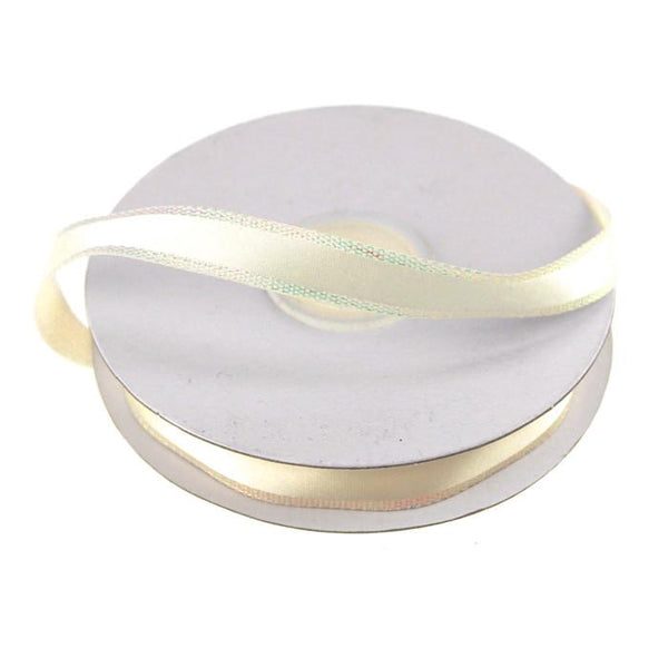 Satin Ribbon with Iridescent Edge, 3/8-Inch, 25 Yards, Ivory