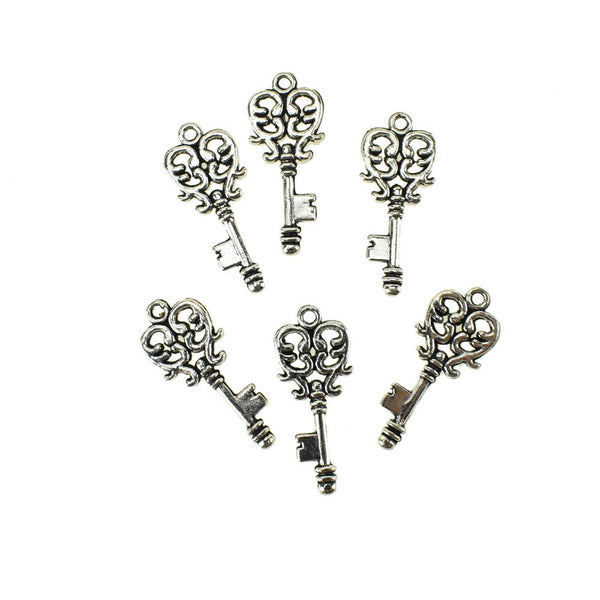 Vintage Key Metal Charms, Silver, 1-1/4-Inch, 6-Piece