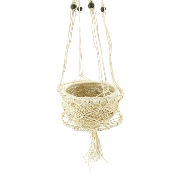 Cotton Plant Hanger Holder with Black Beads, Ivory, 35-Inch