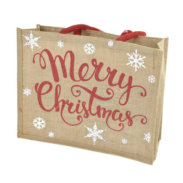 Merry & Bright Jute Burlap Christmas Tote, 12-Inch