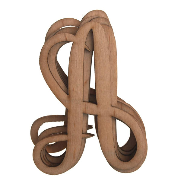 Wooden Cursive Letter A, Natural, 3-Inch, 6-Piece