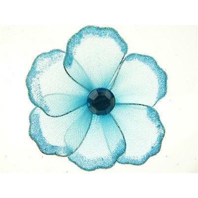 Organza Glitter Nylon, Mini Flower, 2-inch, 12-Piece, Light Blue