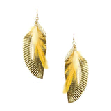 Feather Shaped Leather with Feather Drop Earrings, 2-3/4-Inch