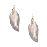 Feather Shaped Leather with Feather Drop Earrings, 2-3/4-Inch