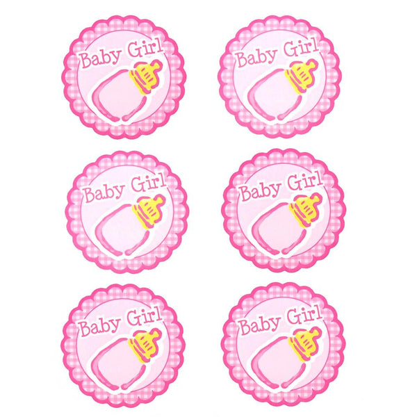 Baby Girl Milk Bottle Seal Paper Stickers, Light Pink, 2-Inch, 12-Count