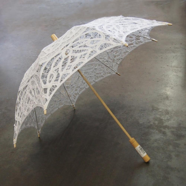 Vintage Crochet Lace Wedding Parasol, White, 24-Inch