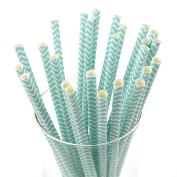 Chevron Paper Straws, 7-3/4-Inch, 25-Piece, Light Blue