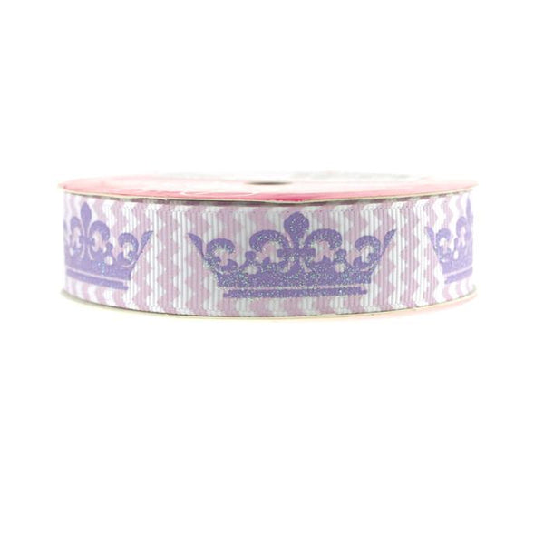 Princess Crown Chevron Grosgrain Ribbon, 7/8-Inch, 3 Yards, Lavender