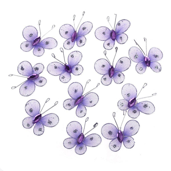 Organza Nylon Glitter Butterflies, 1-inch, 12-Piece, Lavender