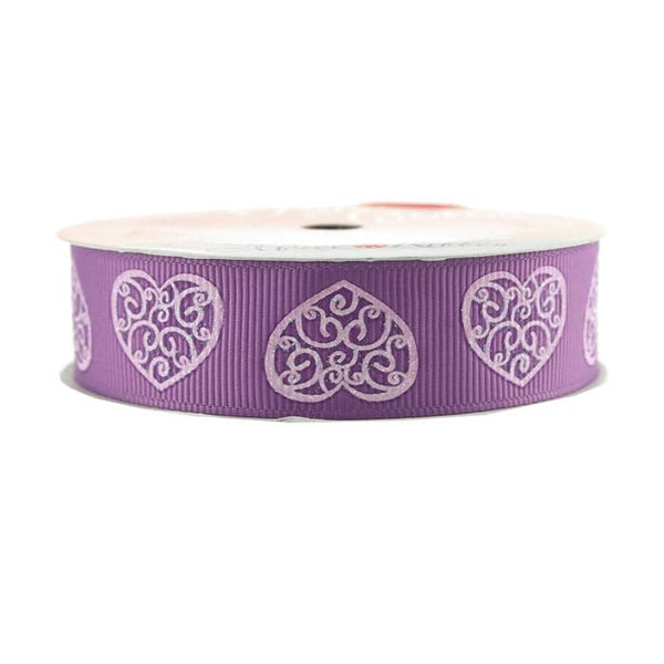 Glitter Swirl Heart Grosgrain Ribbon, 7/8-inch, 4-yard, Lavender