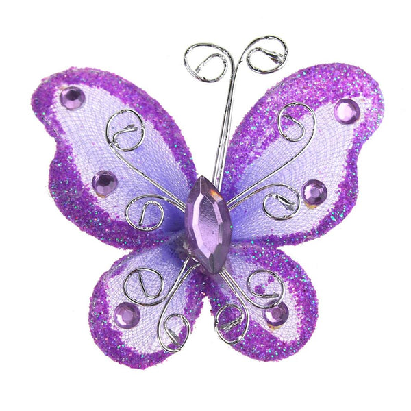 Organza Nylon Glitter Butterflies, 3-inch, 12-Piece, Lavender