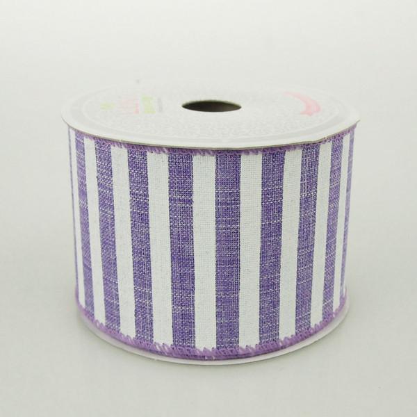 White Bold Lines Canvas Ribbon, 2-1/2-Inch, 10 Yards, Lavender