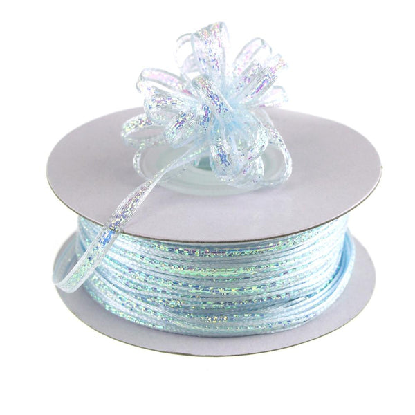 Iridescent Pull Bow Christmas Ribbon, 1/8-Inch, 50 Yards, Light Blue