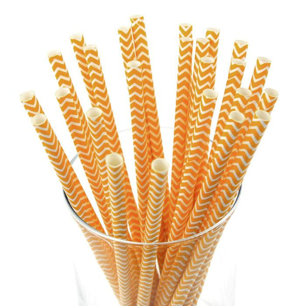 Chevron Paper Straws, 7-3/4-Inch, 25-Piece, Orange