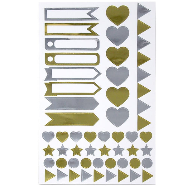 Assorted Shape and Pennant Label Scrapbooking Stickers, Gold/Silver, 6-Sheet