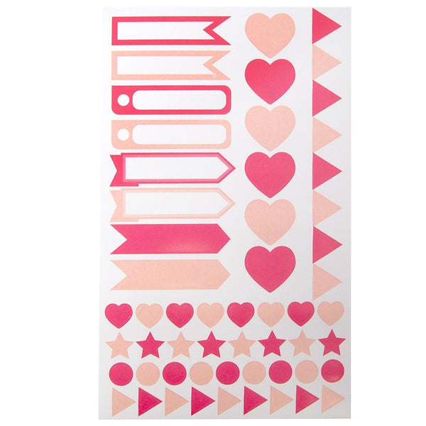 Assorted Shape and Pennant Label Scrapbooking Stickers, Pink, 6-Sheet