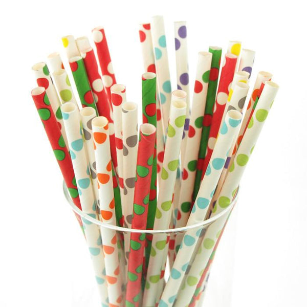 Large Dots Paper Straws, 7-3/4-inch, 25-Piece