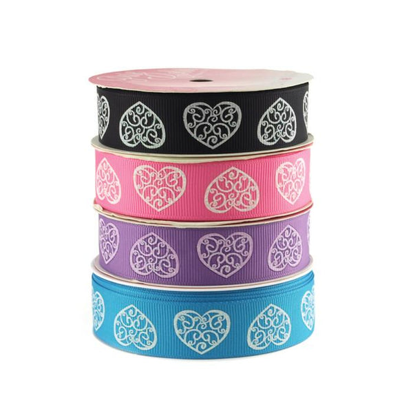 Glitter Swirl Heart Grosgrain Ribbon, 7/8-inch, 4-yard