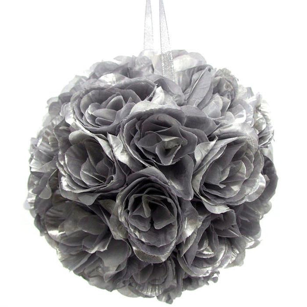 Silk Flower Kissing Balls Wedding Centerpiece, 10-inch, Metallic Silver