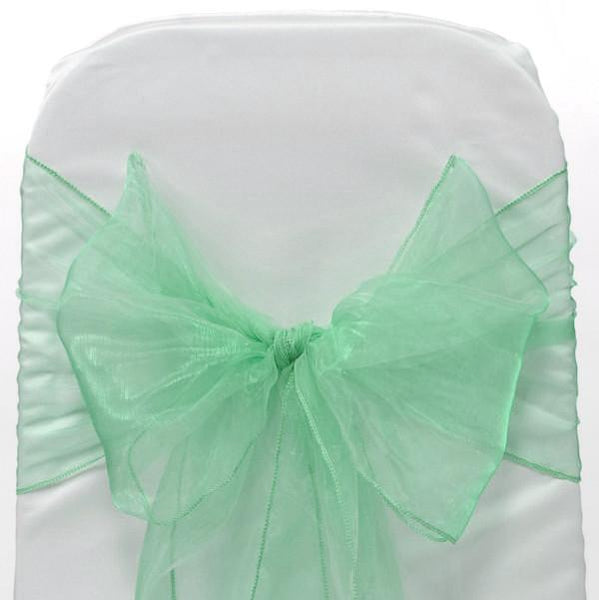 Organza Chair Bow Sash, 9-inch, 10-feet, 6-piece, Mint Green