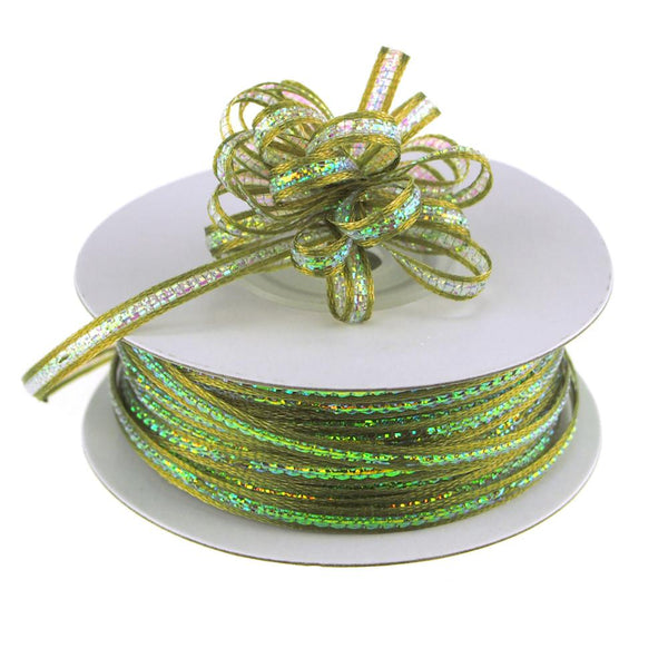 Iridescent Pull Bow Christmas Ribbon, 1/8-Inch, 50 Yards, Moss Green