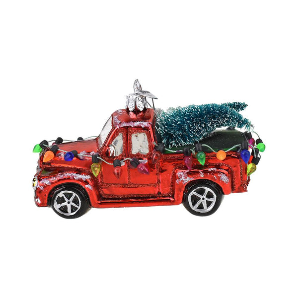 Christmas Tree Pickup Truck Glass Ornament, 5-Inch