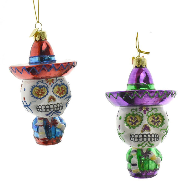 Noble Gem Sugar Skull Ornaments, 4-3/4-Inch, 2-Piece