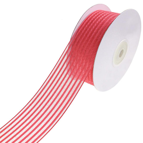 Woven Chic Striped Organza Ribbon, Coral, 1-1/2-Inch, 10-Yard