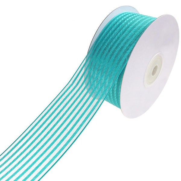 Woven Chic Striped Organza Ribbon, Tropical Blue, 1-1/2-Inch, 10-Yard