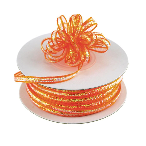 Iridescent Pull Bow Christmas Ribbon, 1/8-Inch, 50 Yards, Orange