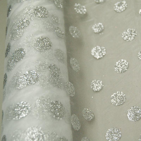 Glitter Dots Organza Roll, 19-Inch, 5 Yards, White