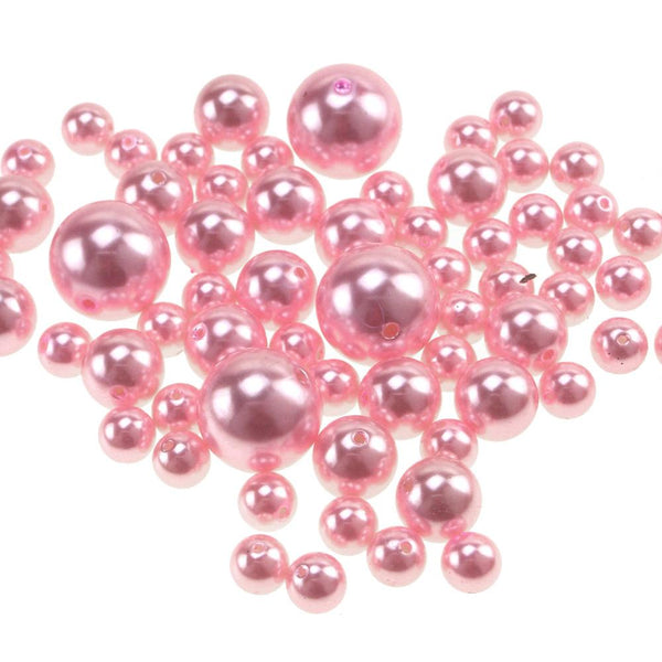 Assorted Plastic Pearl Beads, 14mm, 20mm, 30mm, 76-Piece, Pink