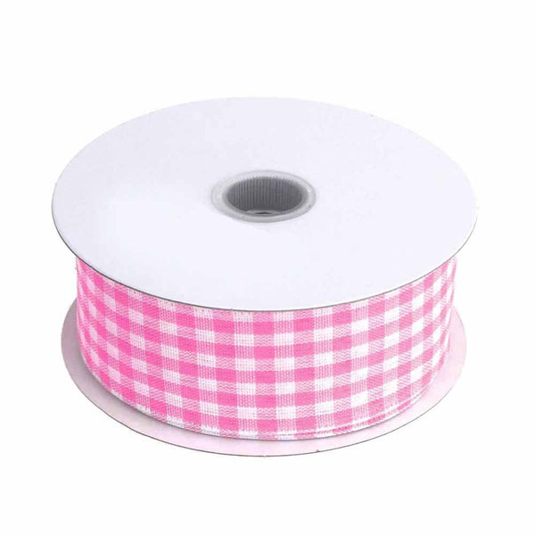 Gingham Canvas Ribbon Wired Edge, 1-1/2-Inch, 10 Yards, Pink