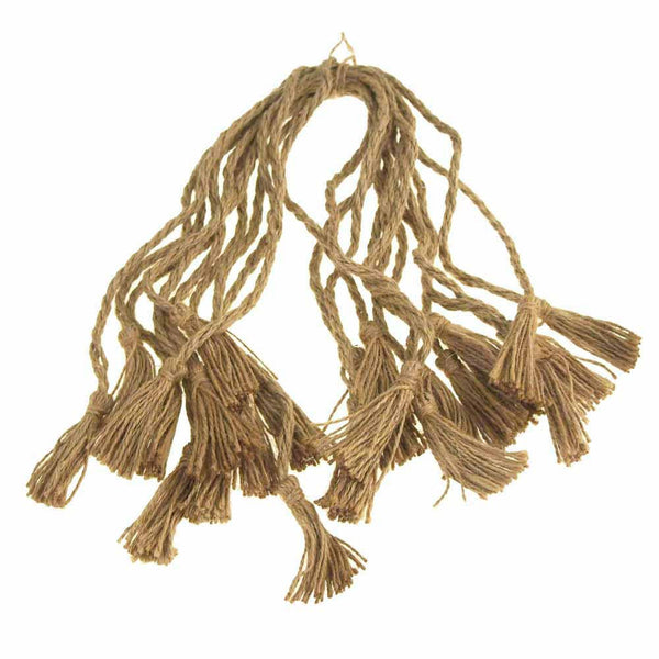 Natural Burlap Tassel Jute Cord, 16-Inch, 12-Piece