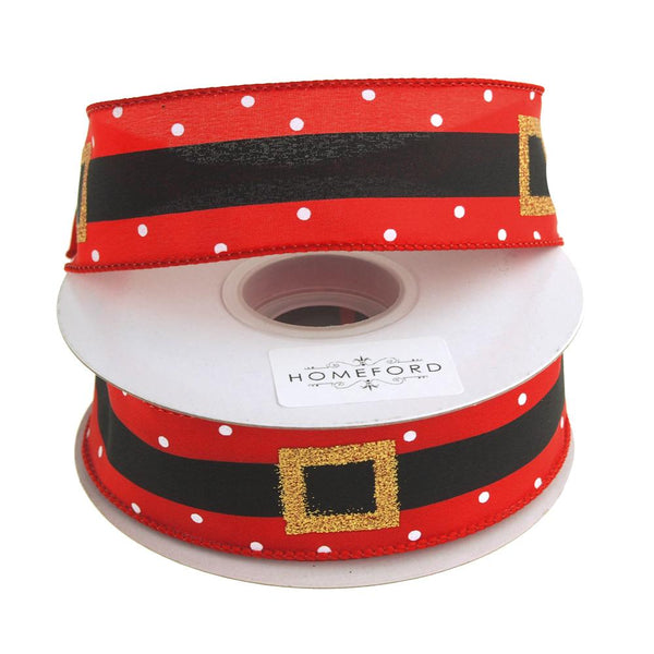 Christmas Santa Belt Satin Ribbon, Gold Buckle, 1-1/2-Inch, 20 Yards