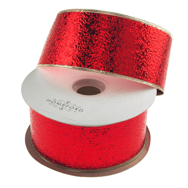 Water Resistant Cracked Ice Christmas Ribbon Wired Edge, Red w/Gold Edge, 2-1/2-Inch, 50-Yard