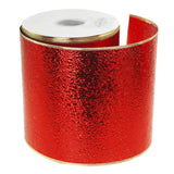 Water Resistant Cracked Ice Christmas Ribbon Wired Edge, Red w/Gold Edge, 50 Yards