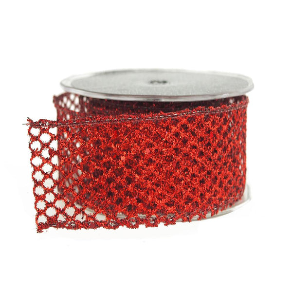 Metalllic Mesh Glitter Holiday Christmas Ribbon, 1-1/2-Inch, 5 Yards, Red