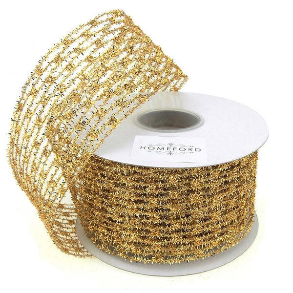 Mesh Net Glitter Ribbon Wired Edge, 2-1/2-Inch, 10 Yards, Gold