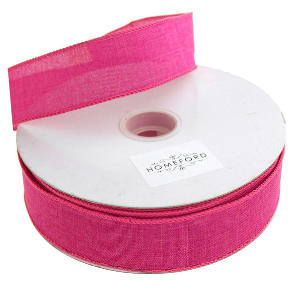 Linen Fabric Ribbon Wired Edge, 1-1/2-Inch, 50 Yards, Fuchsia