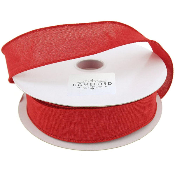 Linen Fabric Ribbon Wired Edge, 1-1/2-Inch, 50 Yards, Red