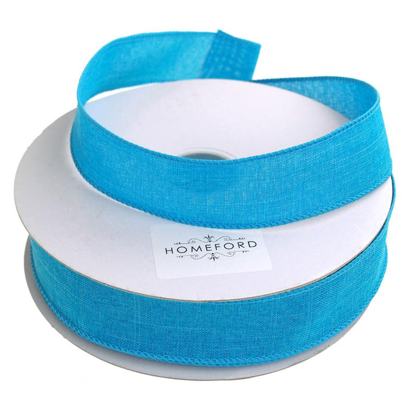 Linen Fabric Ribbon Wired Edge, 1-1/2-Inch, 50 Yards, Turquoise