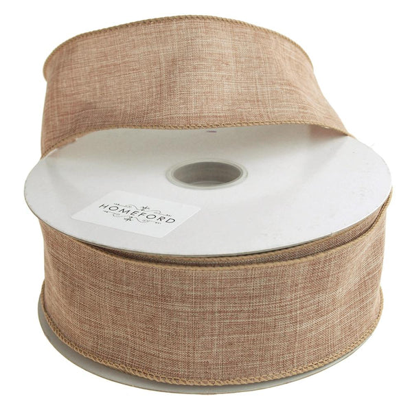 Linen Fabric Ribbon Wired Edge, 2-1/2-Inch, 50 Yards, Toffee