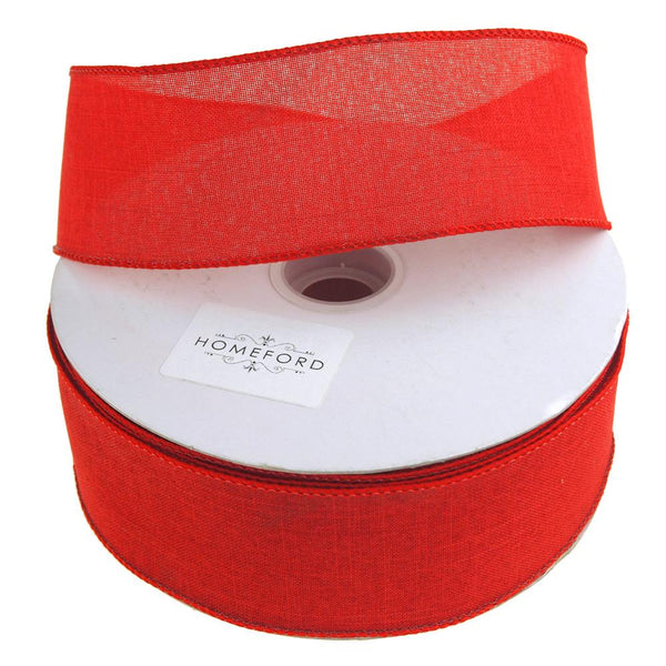 Linen Fabric Ribbon Wired Edge, 2-1/2-Inch, 50 Yards, Red