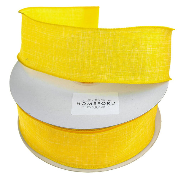 Linen Fabric Ribbon Wired Edge, 2-1/2-Inch, 50 Yards, Yellow