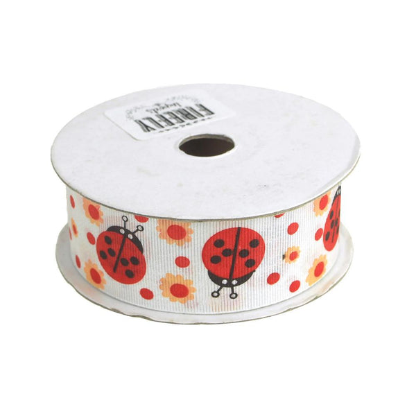 Lady Bug White Grosgrain Ribbon, 1-1/2-Inch, 25 Yards