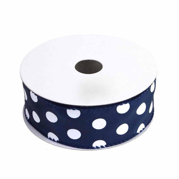 Polka Dots Ribbon Wired Edge, Navy Blue, 1-1/2-Inch, 10 Yards